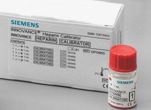 Набор калибраторов для количественного определения активности гепарина INNOVANCE Heparin Calibrator в составе: 1. Калибратор для анализа гепарина 1 (INNOVANCE HEPARIN CALIBRATOR 1), 1 мл - 1 флакон. 2. Калибратор для анализа гепарина 2 (INNOVANCE HEP